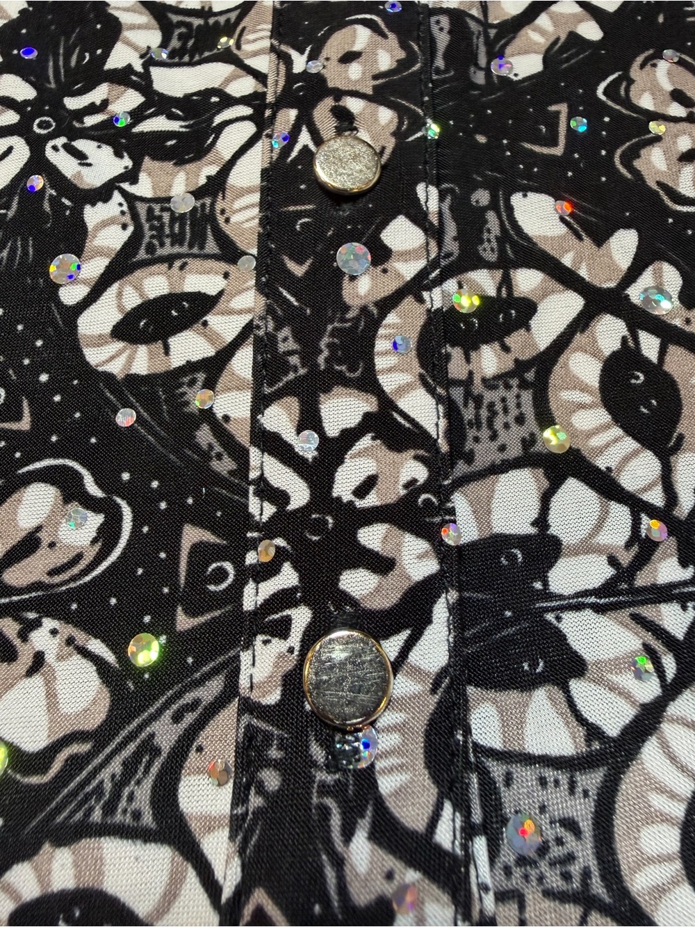 Emily Daniels Rhinestone Abstract Print Button Front Shirt Top Large - Picture 8 of 13